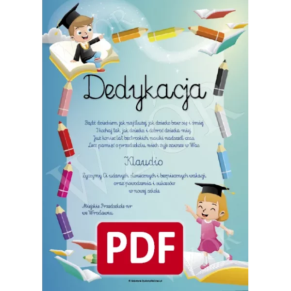 Dedykacja do książki na zakończenie roku szkolnego PDF-1000 (Przedszkole)
