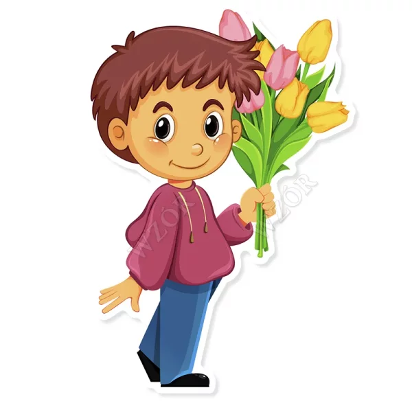 Chłopiec z bukietem tulipanów (dekoracja)