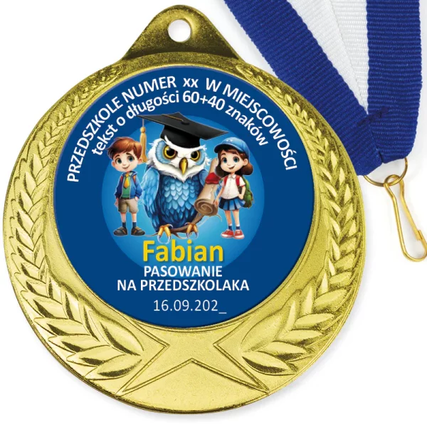   Medal Pasowanie na Przedszkolaka (Nazwa Przedszkola, Imię)