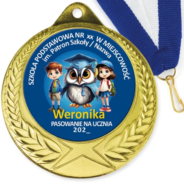 Medal Pasowanie na Ucznia (Nazwa szkoły, Imię) Personalizowany