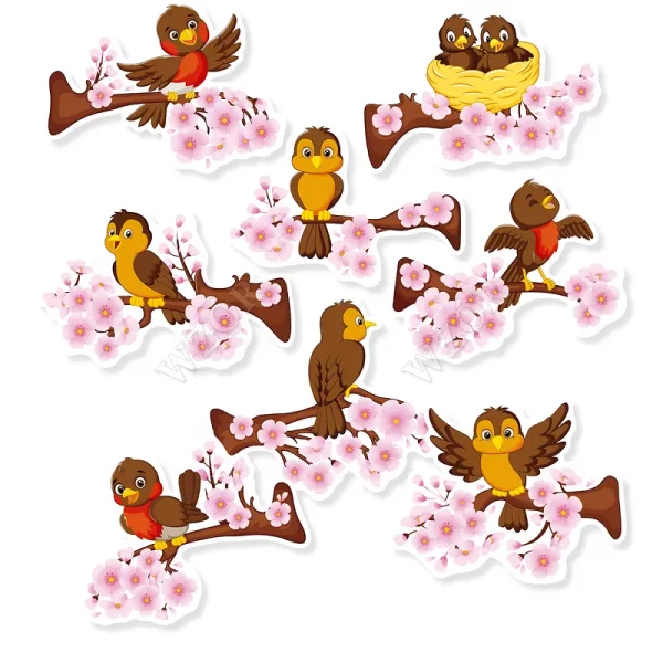 Wiosna Ptaszki na gałązkach (dekoracje szkolne)