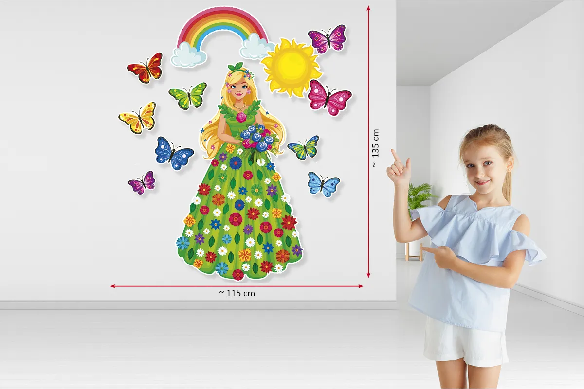 Największa dekoracja wiosenna: Pani Wiosna z motylkami, tęczą i słoneczkiem D-347