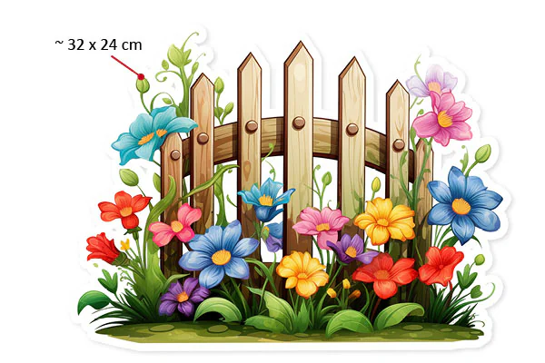 Dekoracje szkolne Wiosna - Płotek z kwiatami