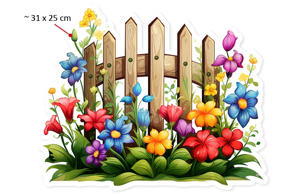 Dekoracje szkolne Wiosna - Płotek z kwiatami
