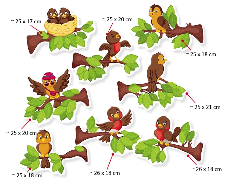 Rozmiar Lato: Ptaszki na gałązkach (dekoracje szkolne), D-278