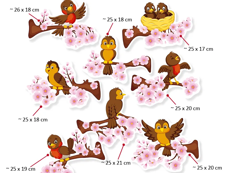 Rozmiar Wiosna: Ptaszki na gałązkach (dekoracje szkolne), D-279