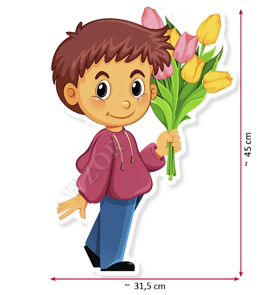 Rozmiar Dekoracja: chłopiec z bukietem tulipanów, D-294