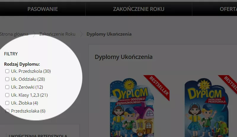 Wyszukiwarka Filtry sklepu DyplomyDlaDzieci.pl