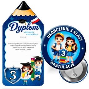 Zestaw Ukończenie 3 klasy – Przypinka z Dyplomem (lub bez)