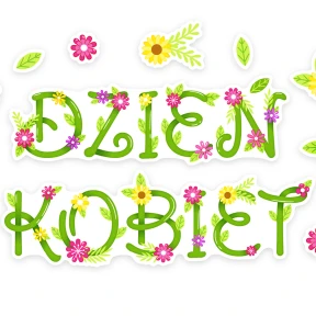 Dekoracja szkolna Dzień Kobiet – napis z kwiatami